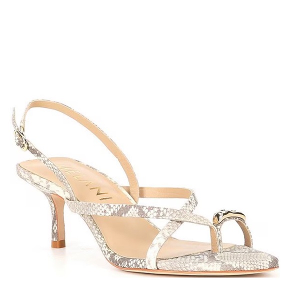 Antonio Melani Blythe Snake Print Leather Toe Loop Hardware Slingback  Sandals - Picture 1 of 10